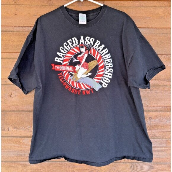 Ragged Ass Barbershop Original Black Retro T-Shirt Yellowknife NWT Gildan 2XL - Picture 1 of 8